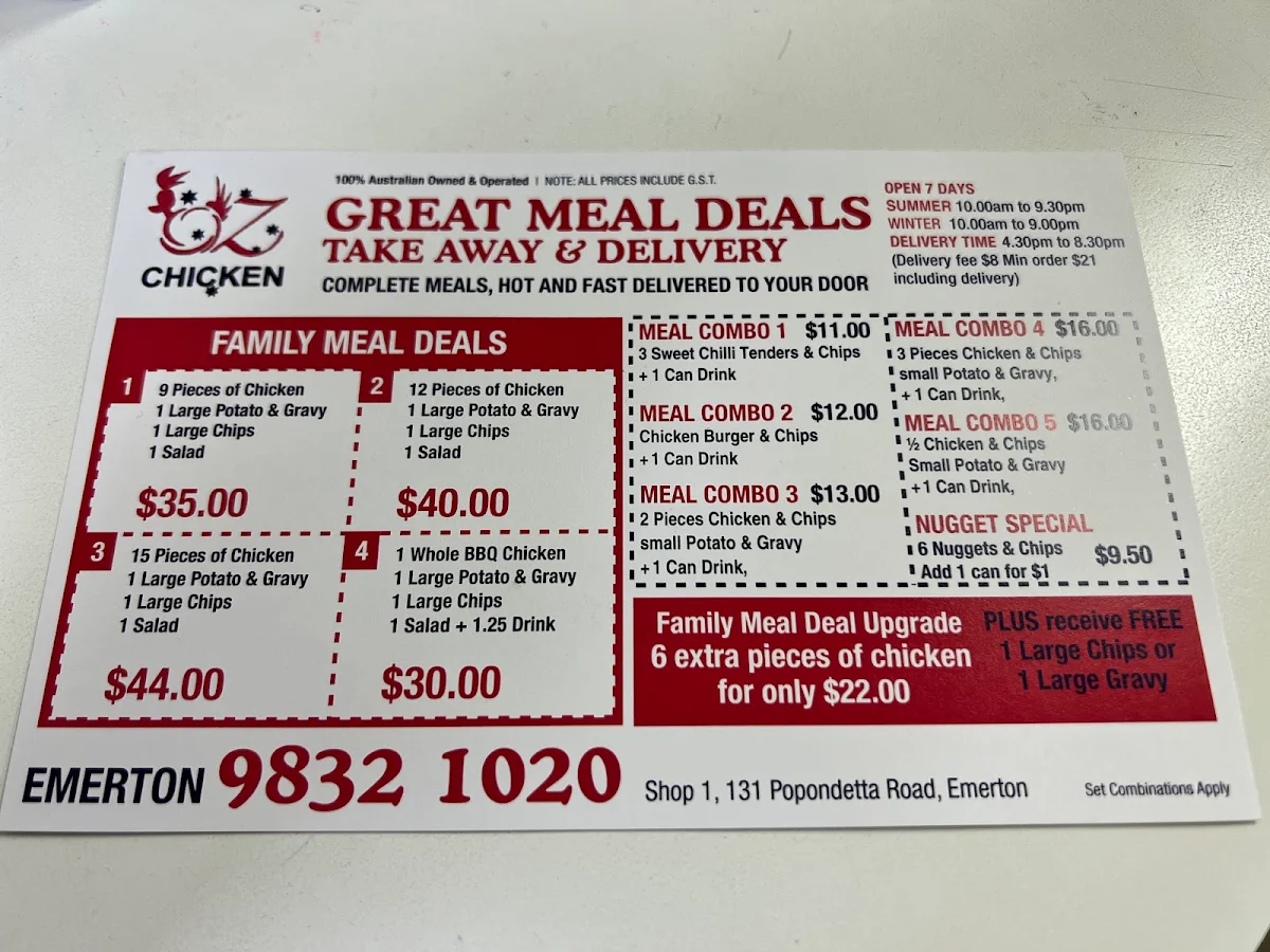 Menu, OZ Chicken