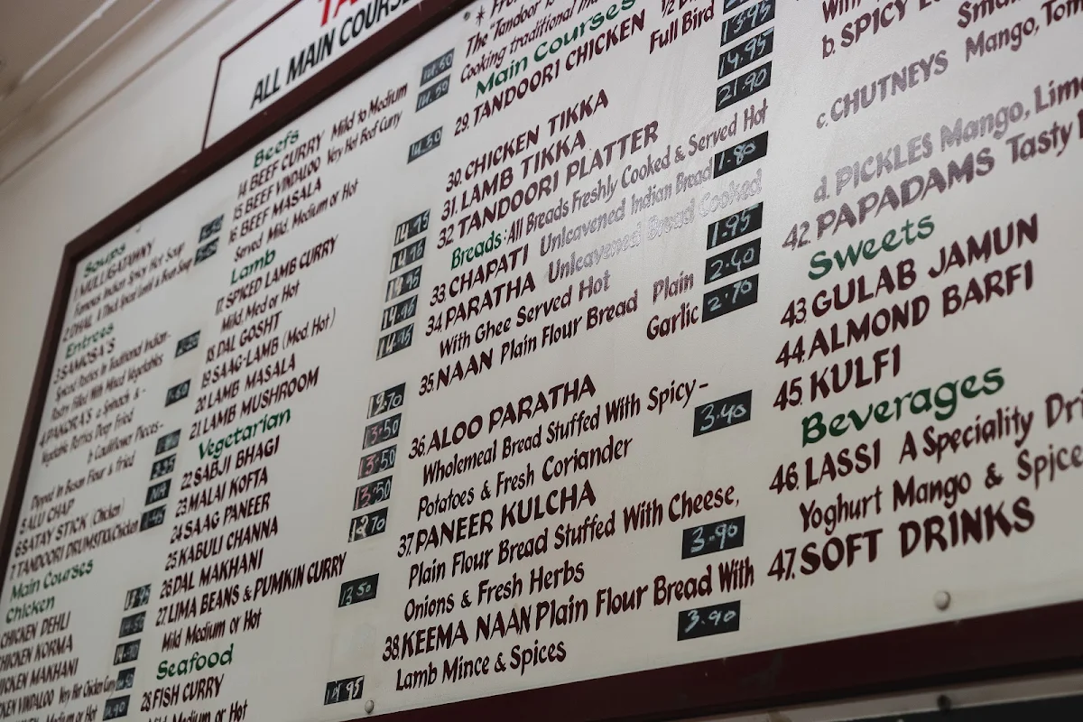Menu, Singh's Indian Take Away Food