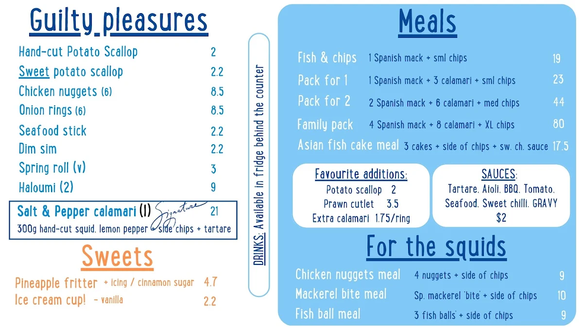 Menu, Tobin Fish Tales