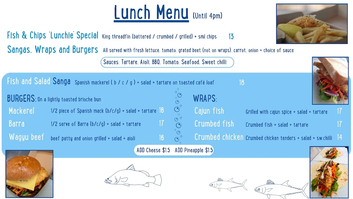 Menu, Tobin Fish Tales