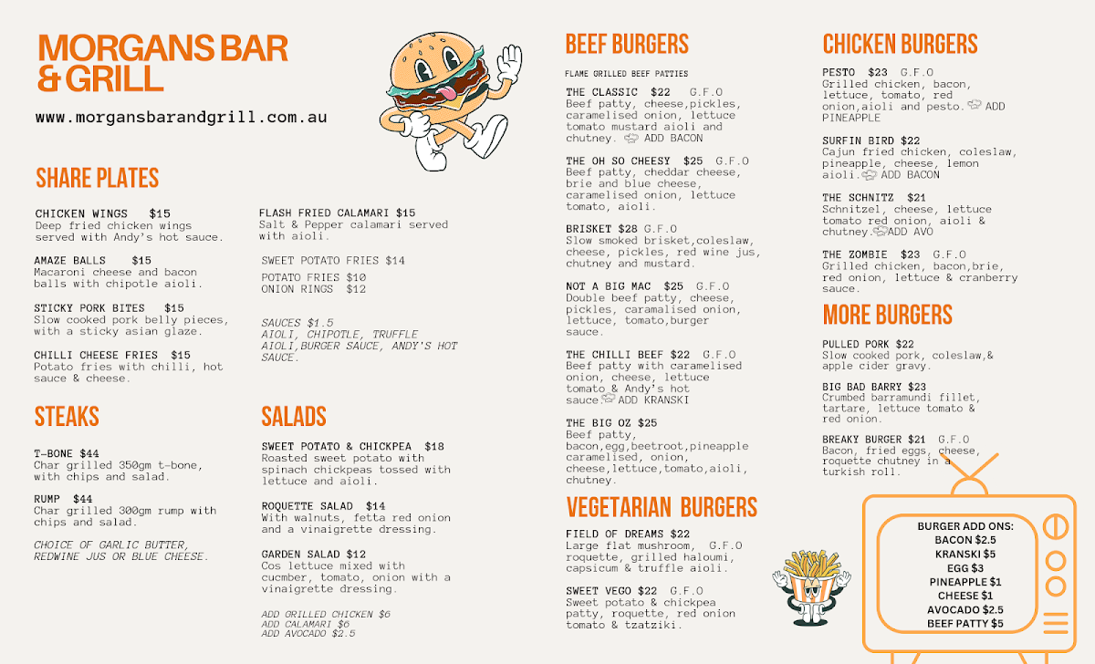 Menu, MORGAN'S BAR & GRILL