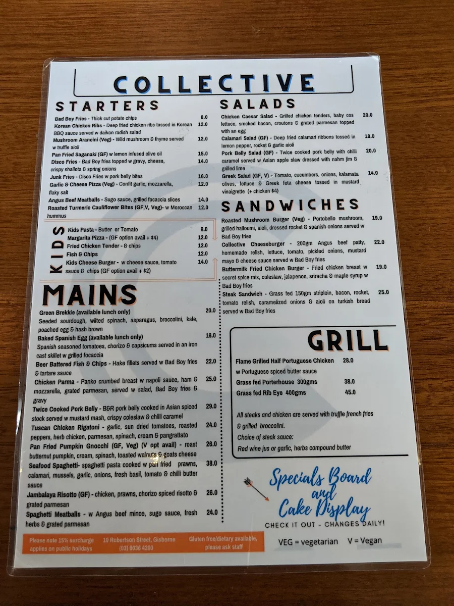 Menu, Gisborne Collective