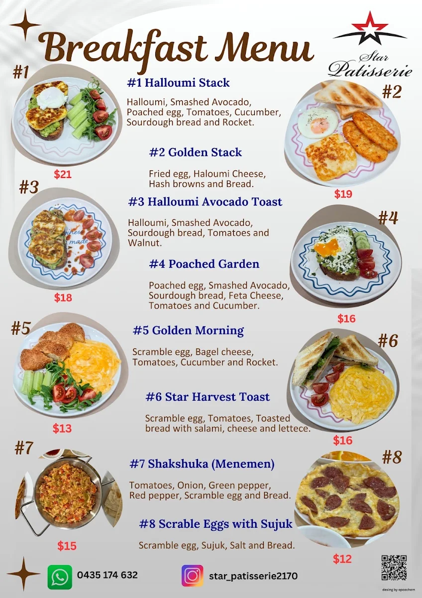Menu, Star Patisserie