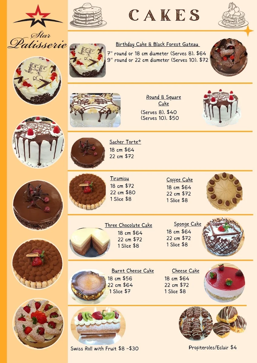 Menu, Star Patisserie