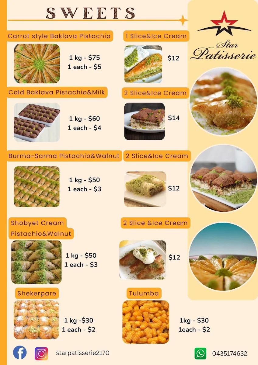 Menu, Star Patisserie