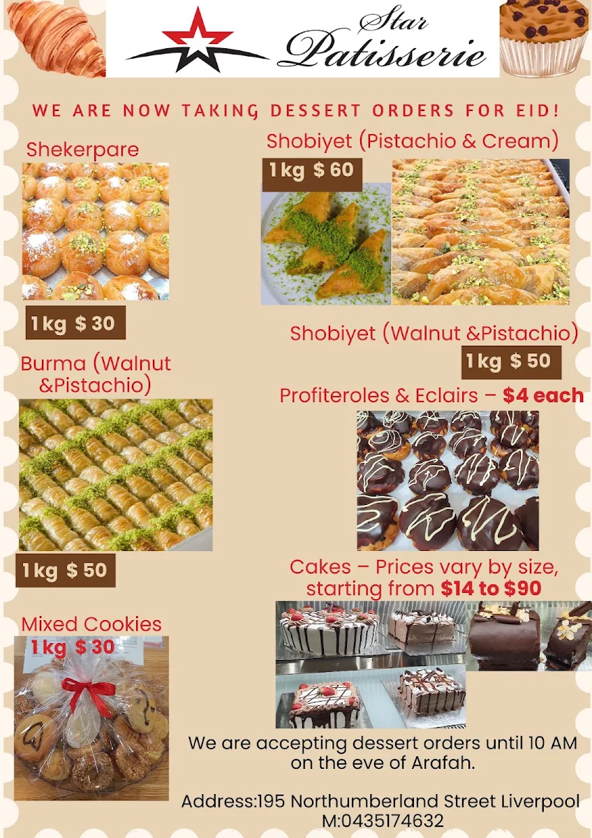 Menu, Star Patisserie
