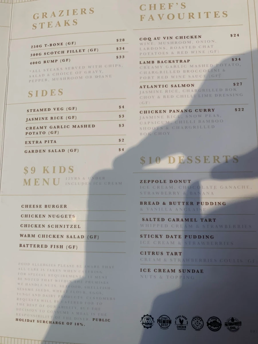 Menu, Norwood Hotel