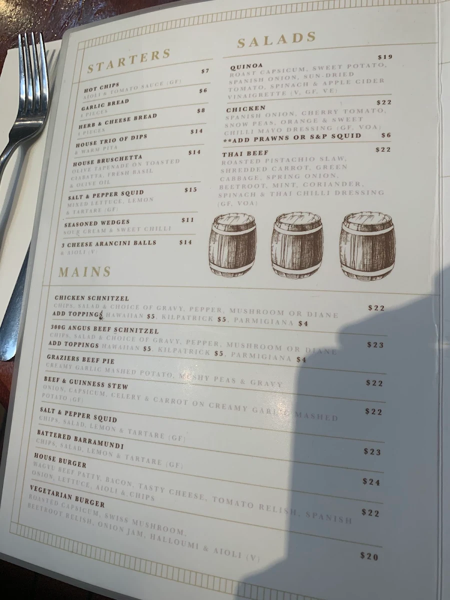Menu, Norwood Hotel