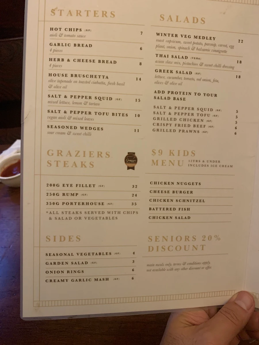 Menu, Norwood Hotel