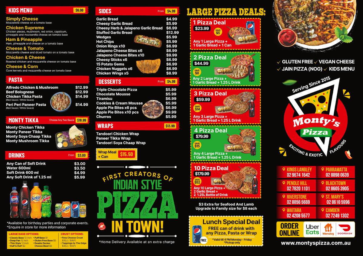Menu, Monty’s Pizza Riverstone