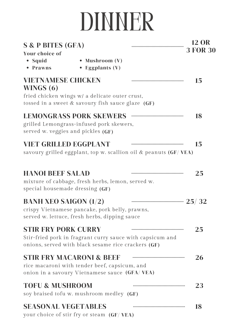 Menu, The Spot in Tanunda