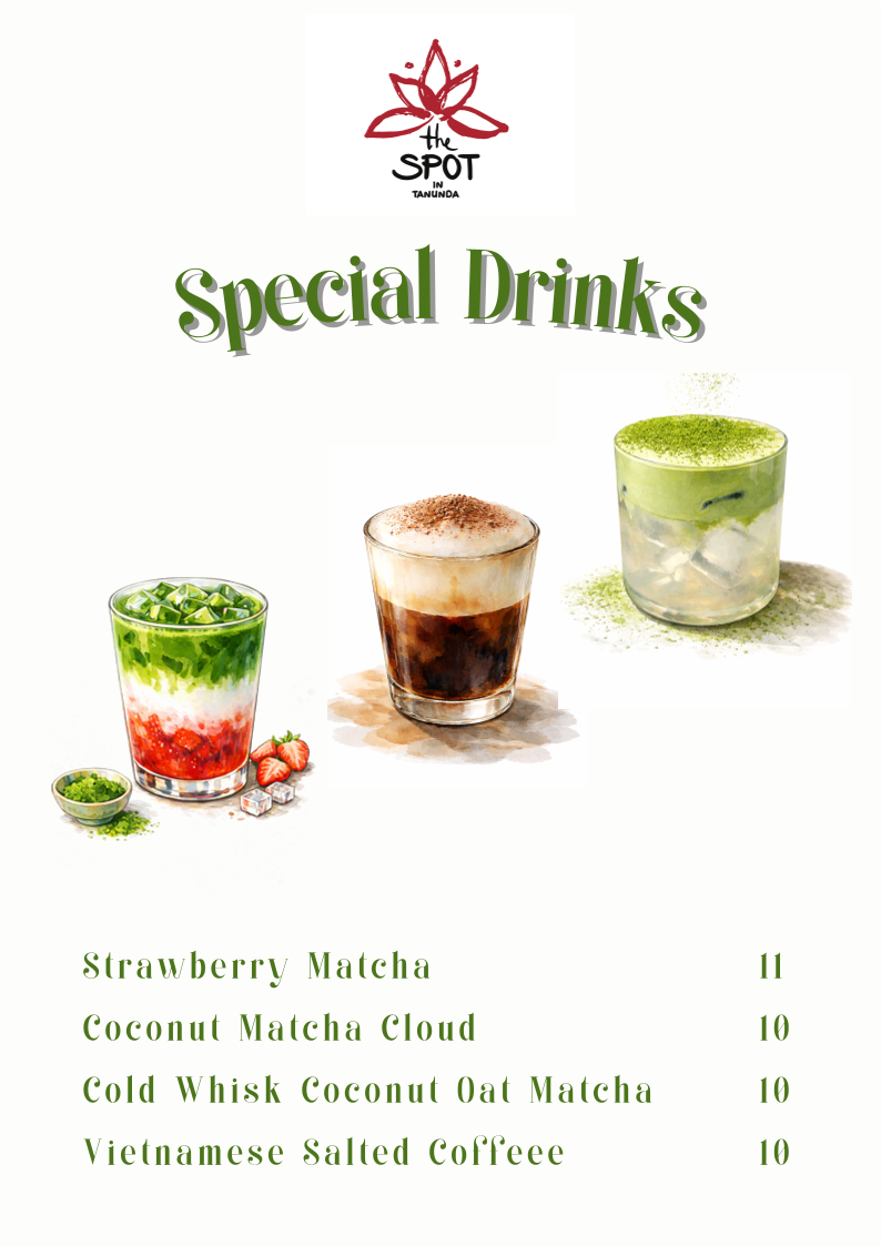Menu, The Spot in Tanunda