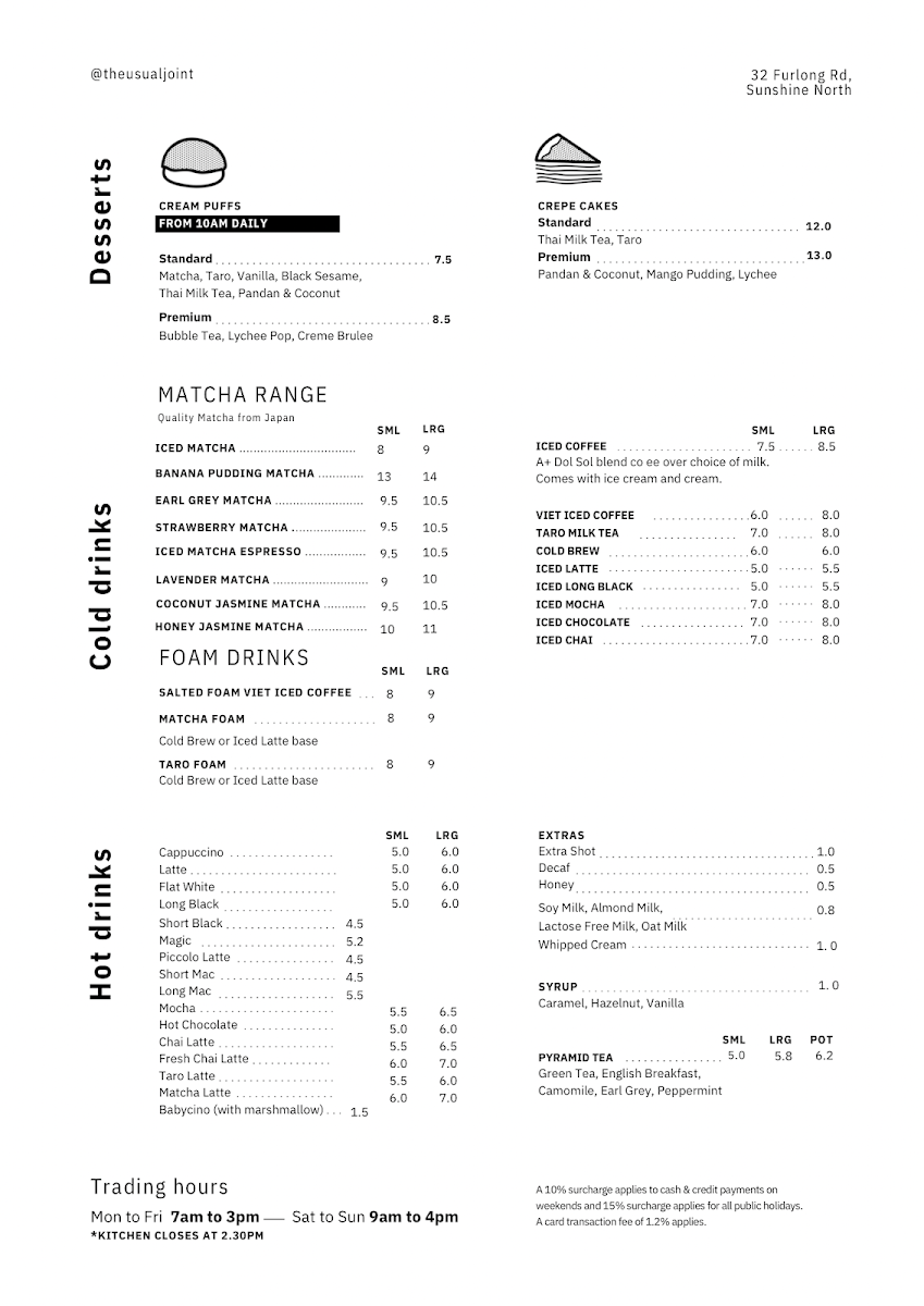Menu, The Usual Joint
