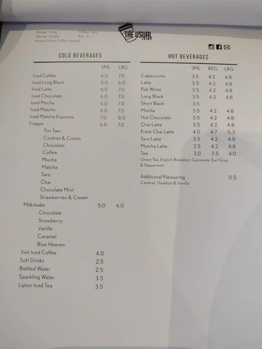 Menu, The Usual Joint
