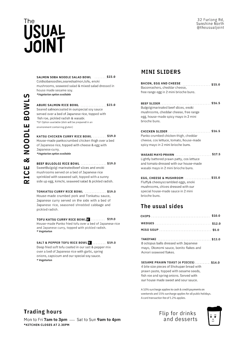 Menu, The Usual Joint