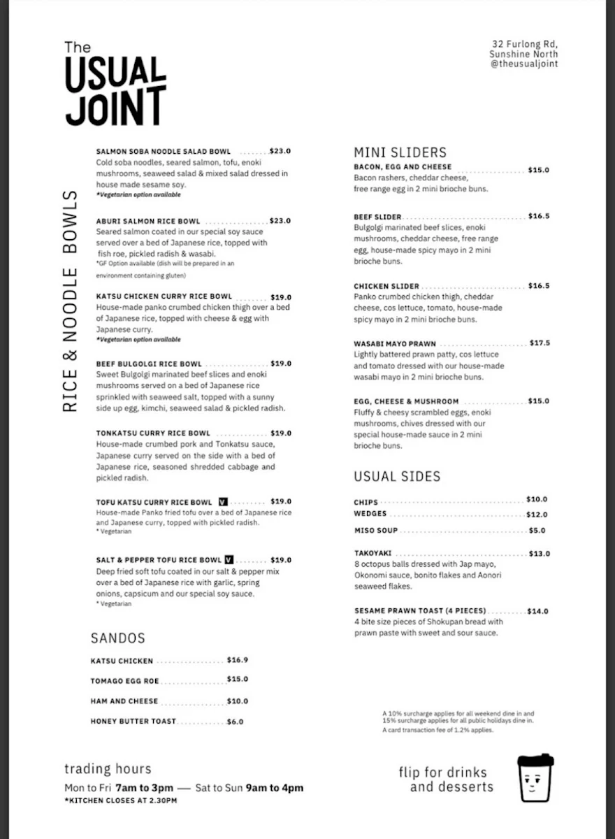 Menu, The Usual Joint