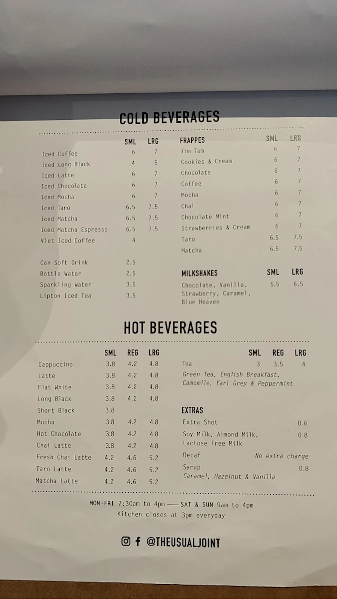 Menu, The Usual Joint