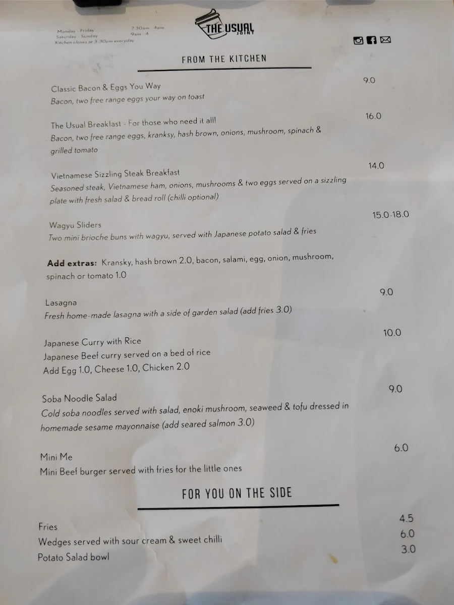 Menu, The Usual Joint