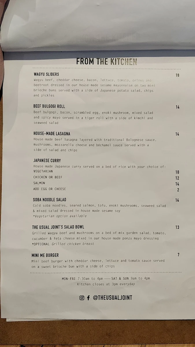 Menu, The Usual Joint