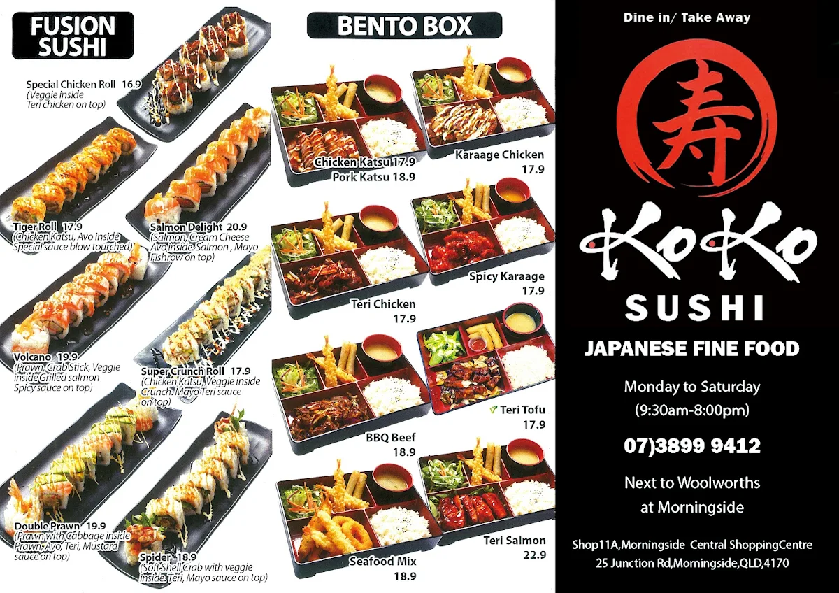 Menu, Koko Sushi