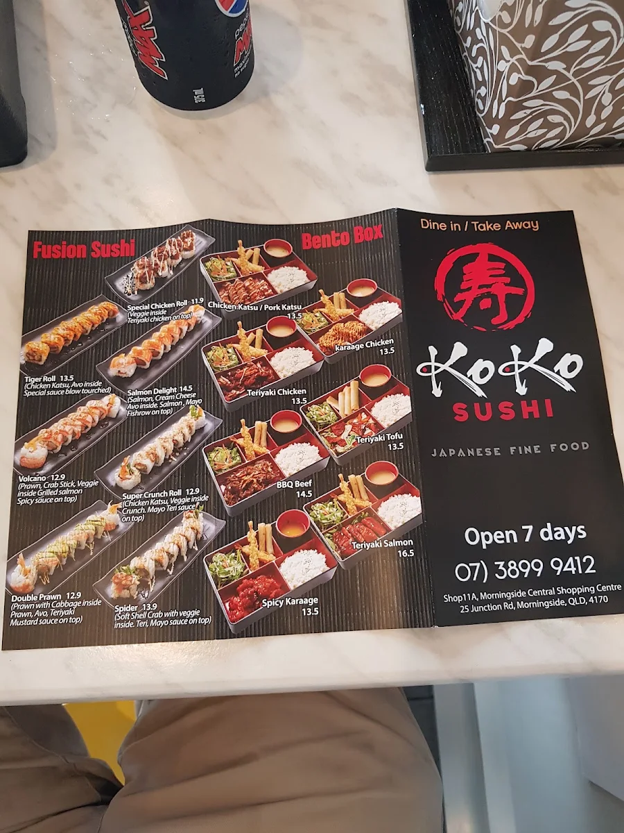 Menu, Koko Sushi
