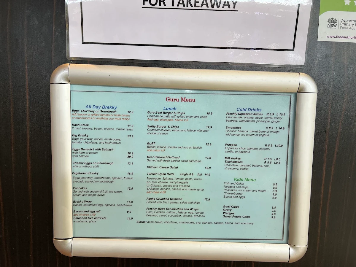 Menu, Coffee Guru Vincentia