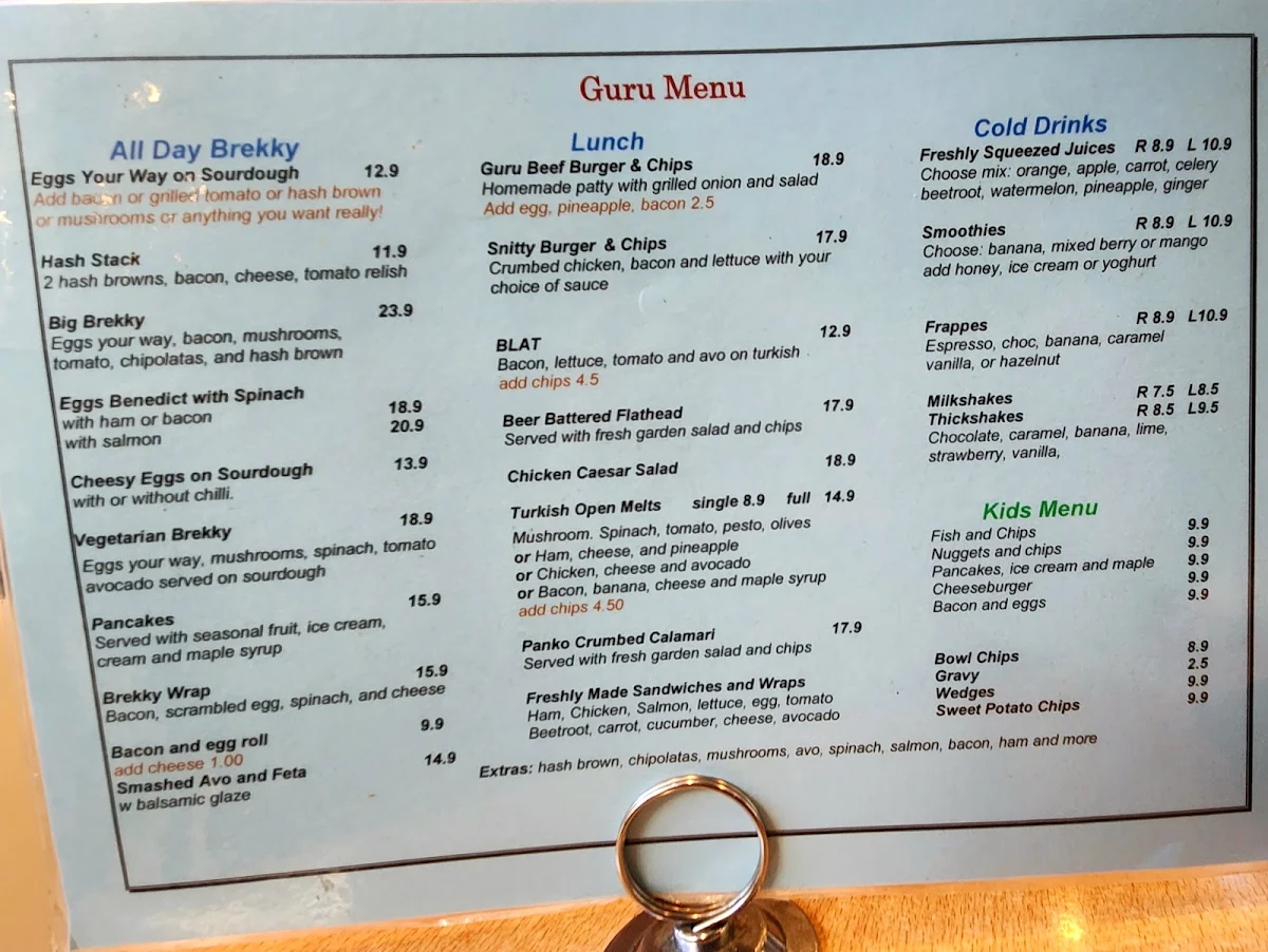 Menu, Coffee Guru Vincentia