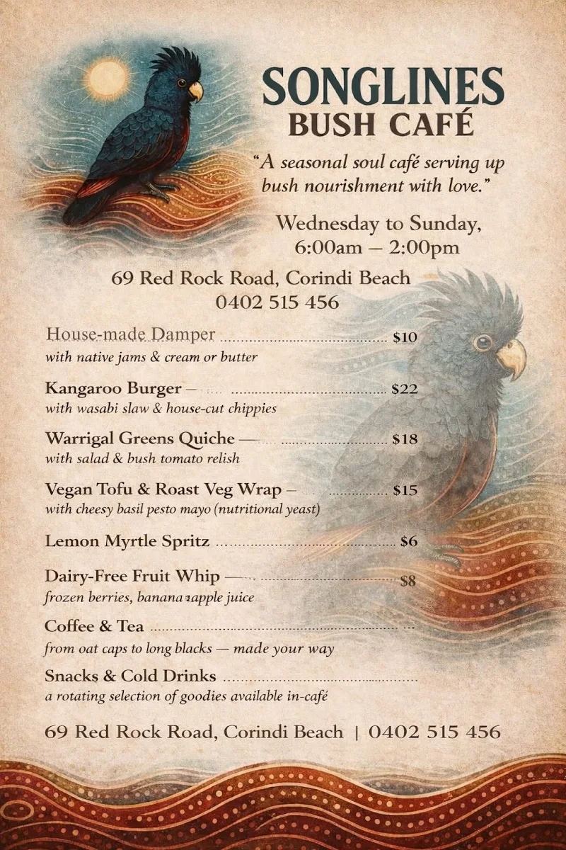 Menu, Songlines Cafe at Yarrawarra