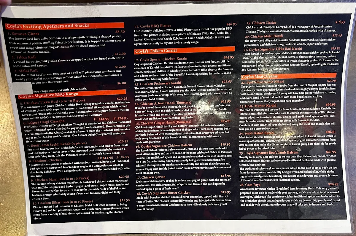 Menu, COYLA