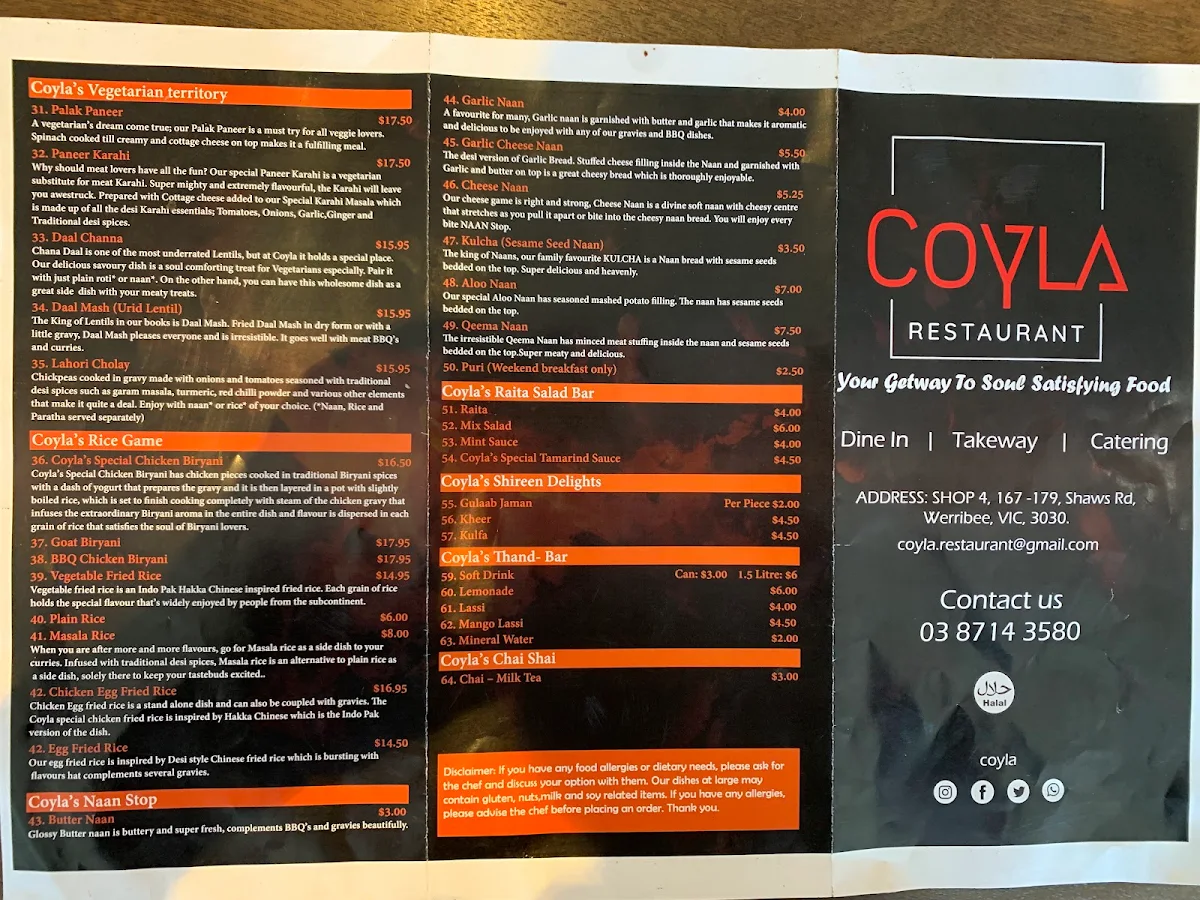 Menu, COYLA