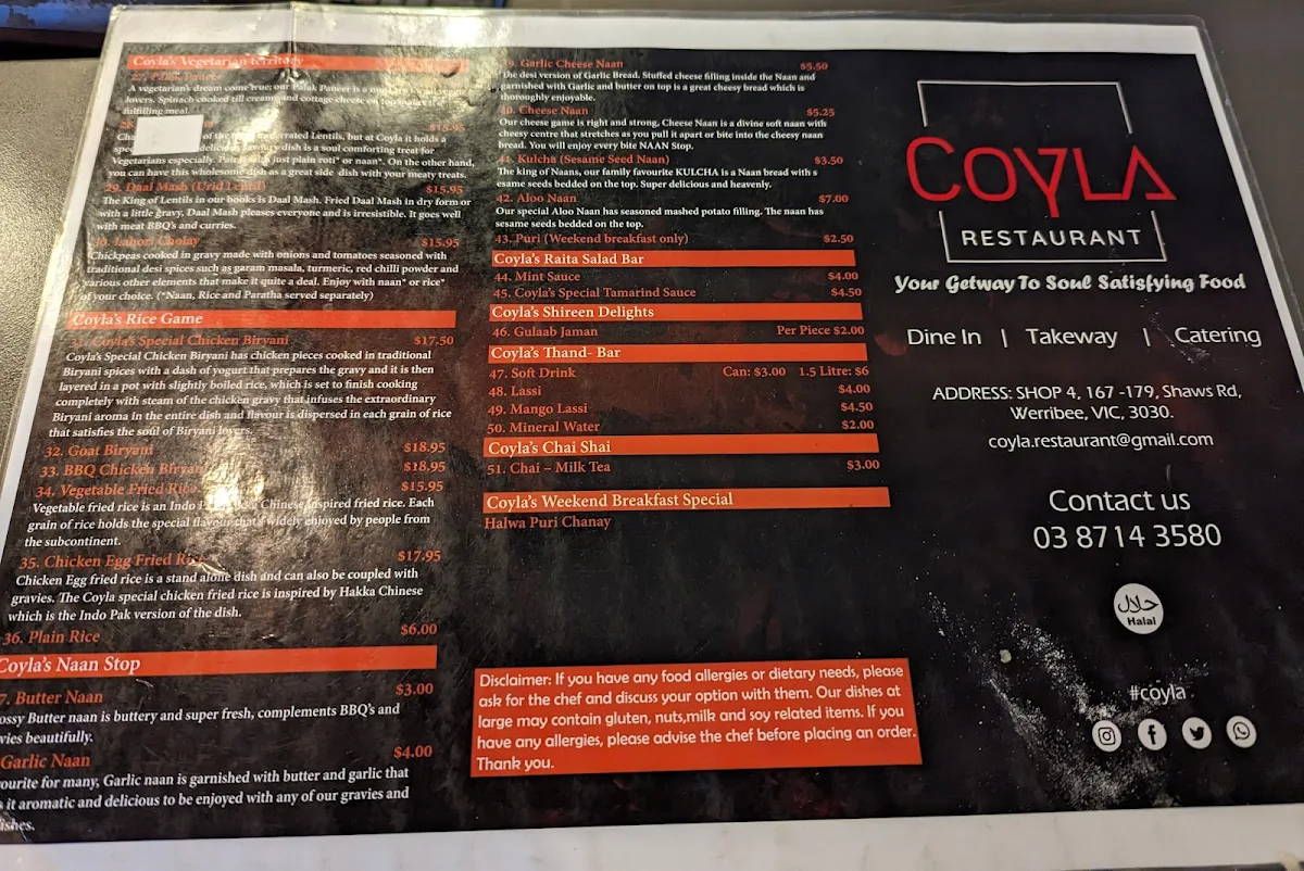 Menu, COYLA