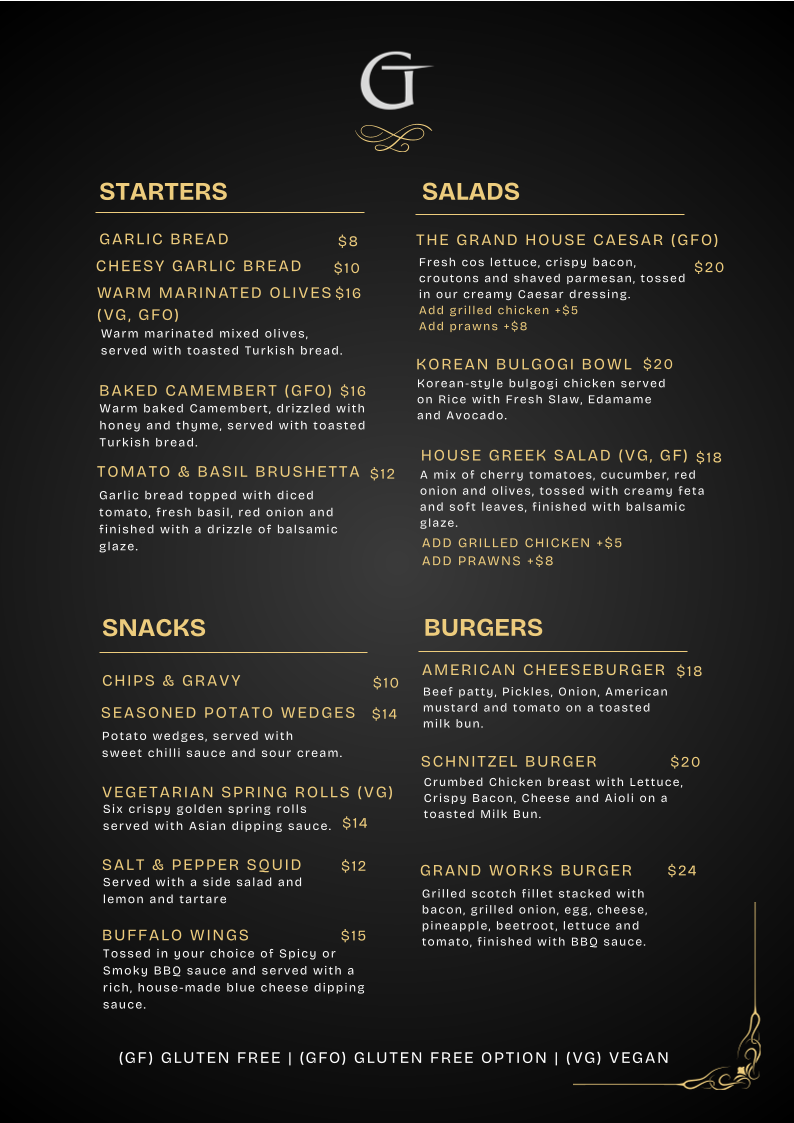 Menu, The Grand Hotel