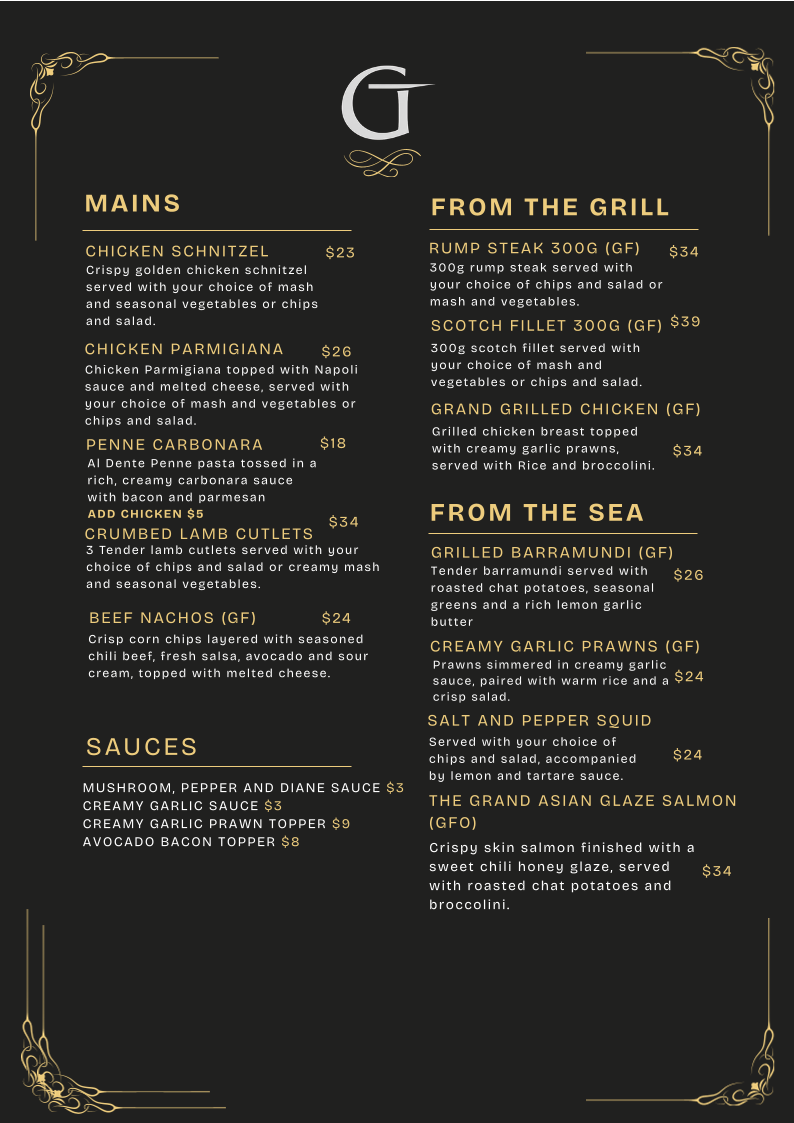 Menu, The Grand Hotel