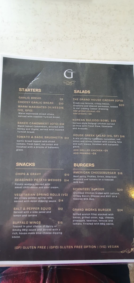 Menu, The Grand Hotel