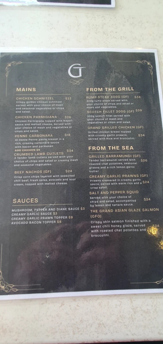 Menu, The Grand Hotel