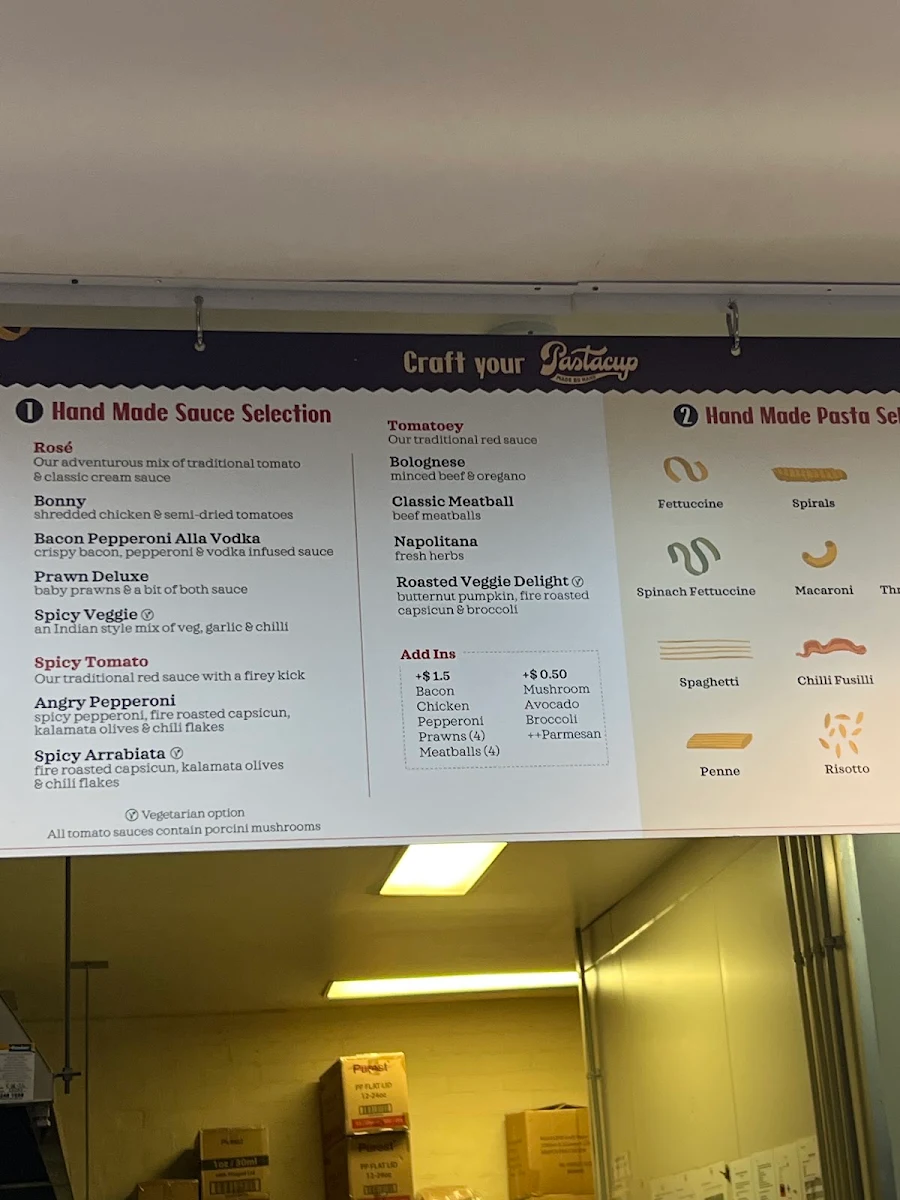 Menu, Pastacup