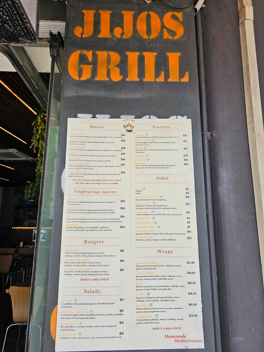 Menu, Jijos Grill