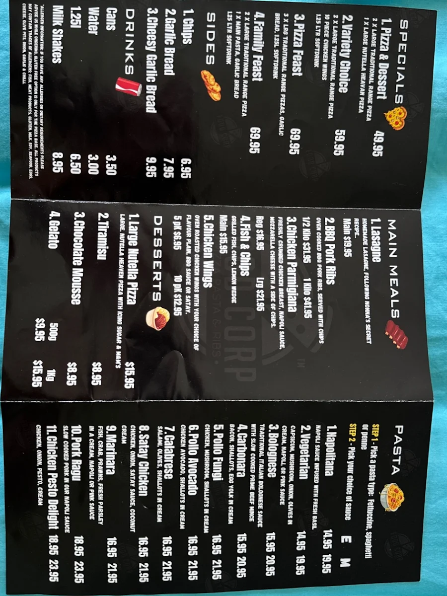Menu, Food Corp Pizza Pasta & Ribs - Pizza Shop Nerang