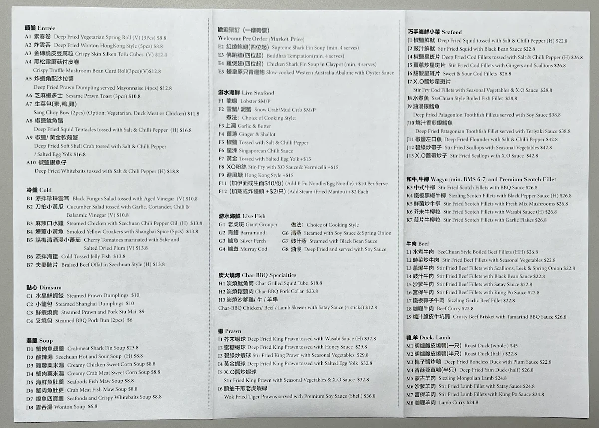 Menu, Fine China
