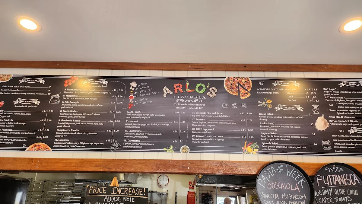 Menu, Arlo's Pizzeria
