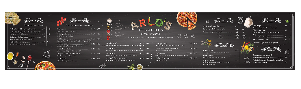 Menu, Arlo's Pizzeria