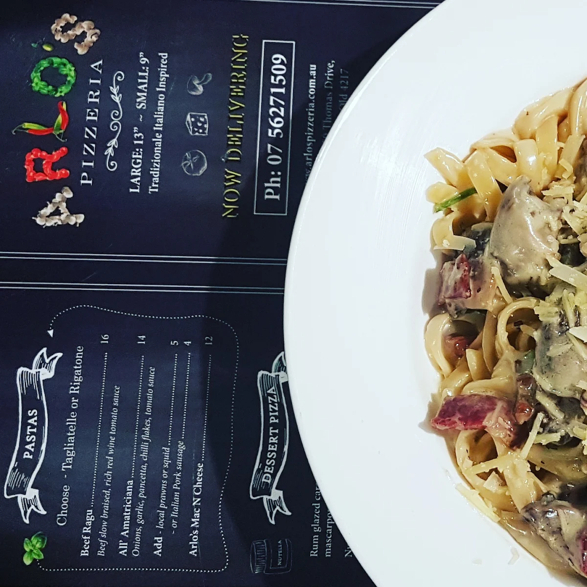 Menu, Arlo's Pizzeria