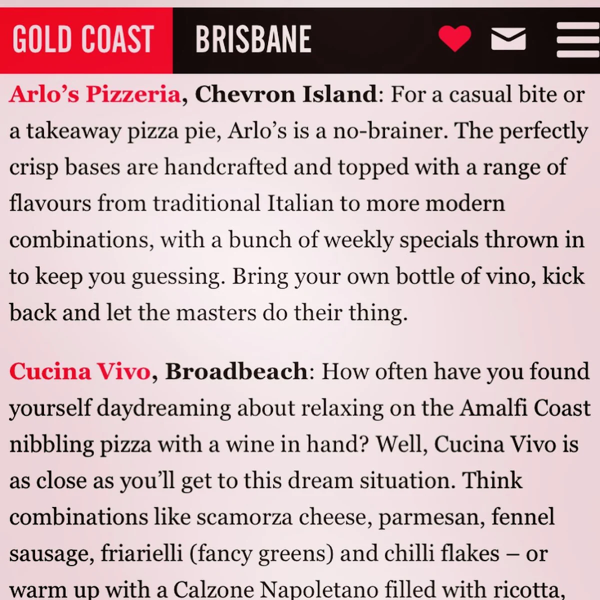 Menu, Arlo's Pizzeria
