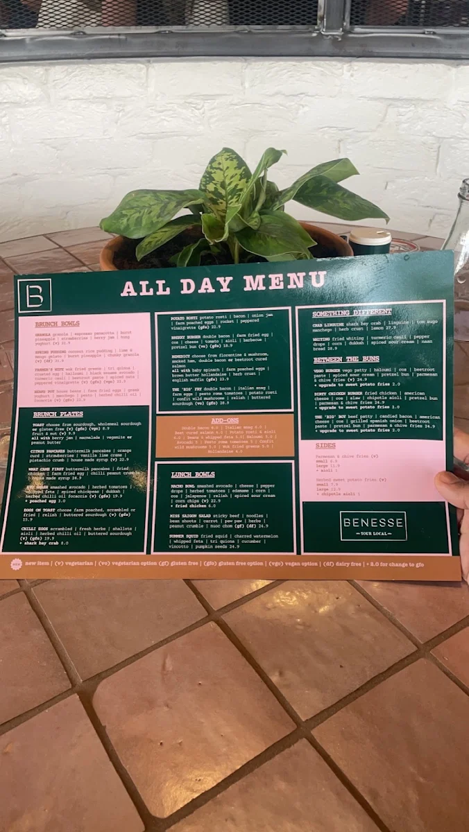 Menu, Benesse Busselton