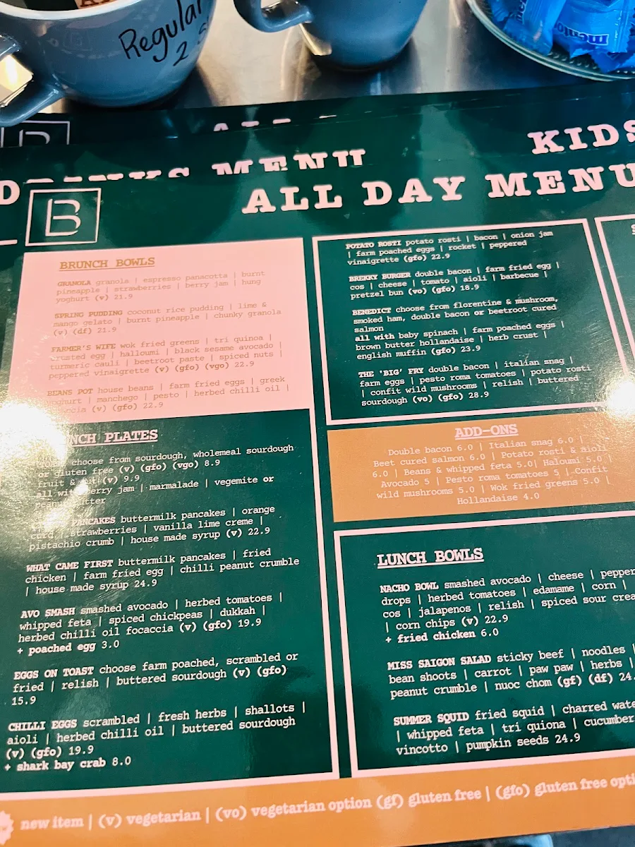 Menu, Benesse Busselton