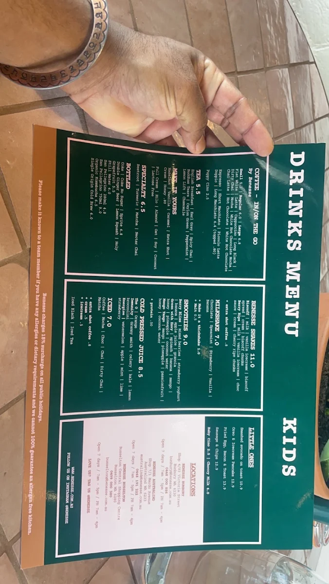 Menu, Benesse Busselton