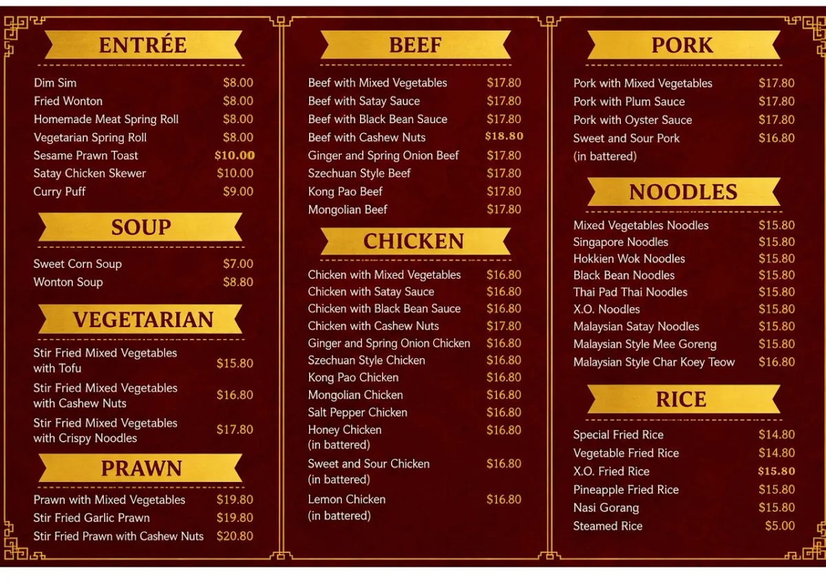 Menu, Uncle John’s Chicken Rice & Malaysian Cuisine