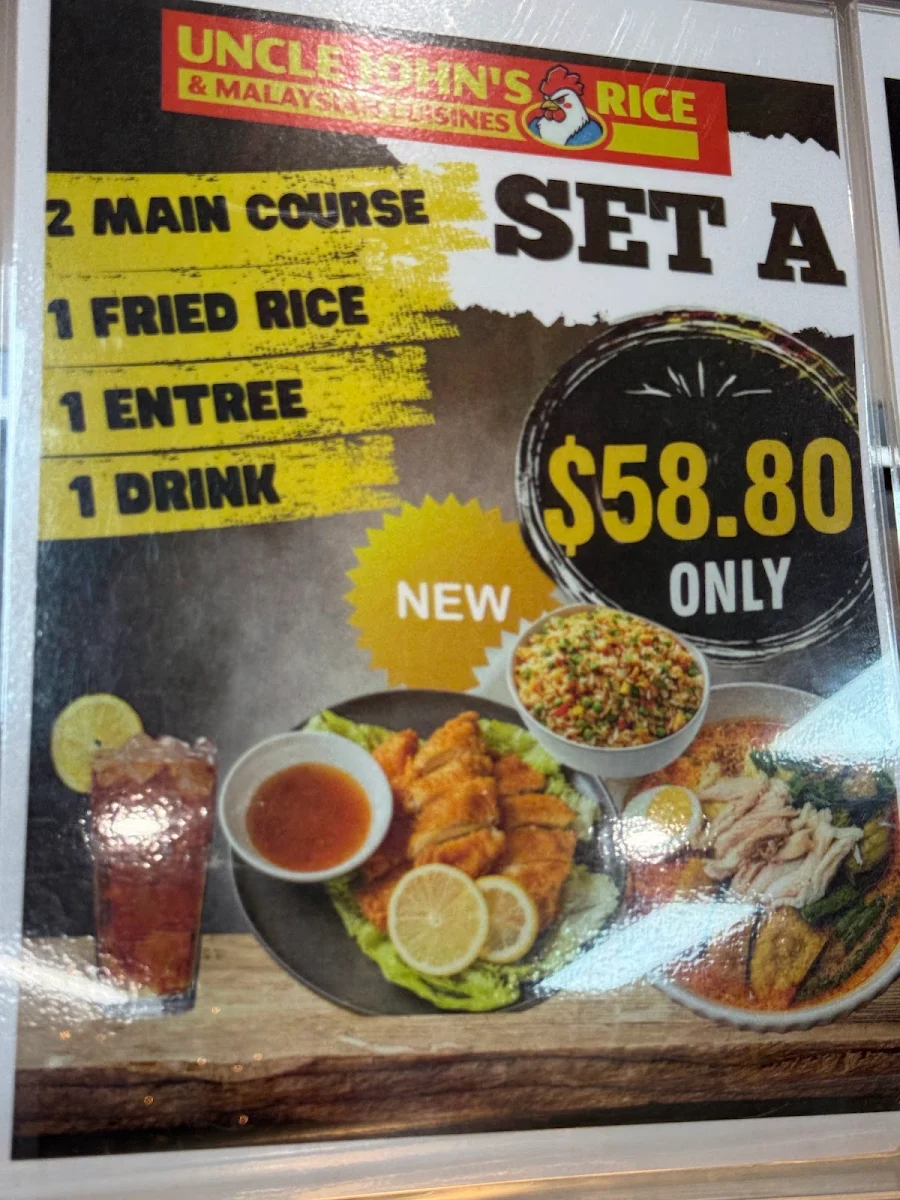 Menu, Uncle John’s Chicken Rice & Malaysian Cuisine