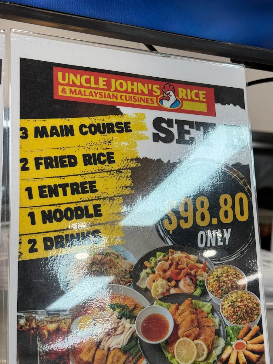 Menu, Uncle John’s Chicken Rice & Malaysian Cuisine
