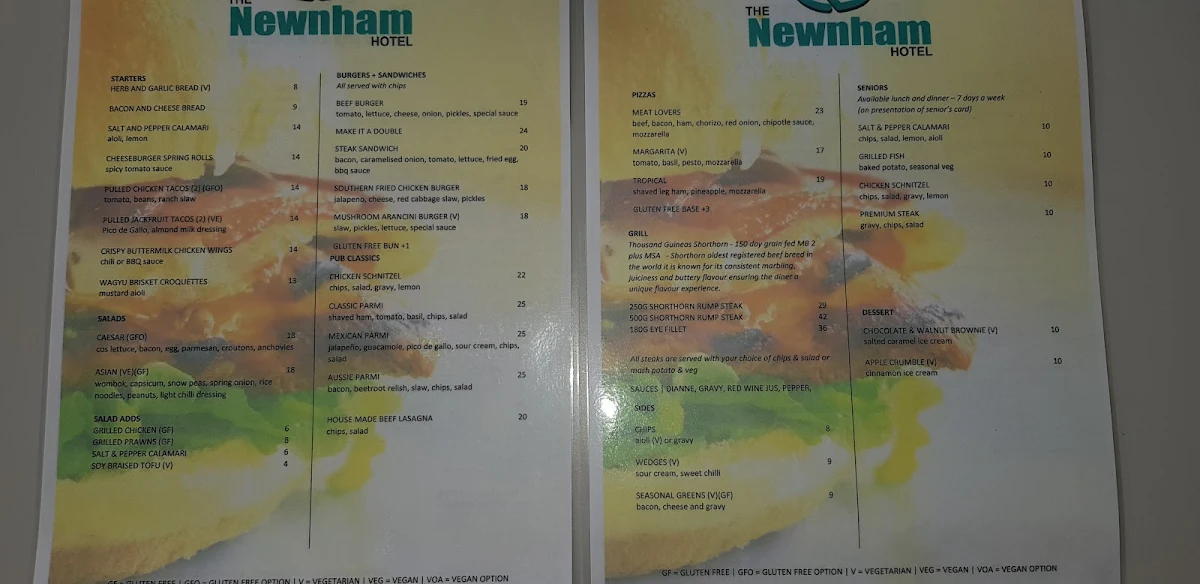 Menu, Newnham Hotel & Event Spaces